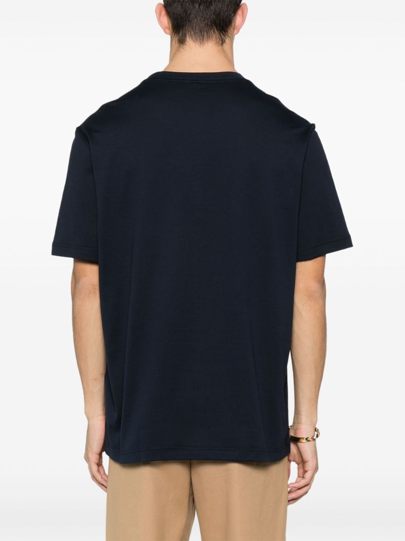 Blue Logo Embroidered Cotton T-shirt