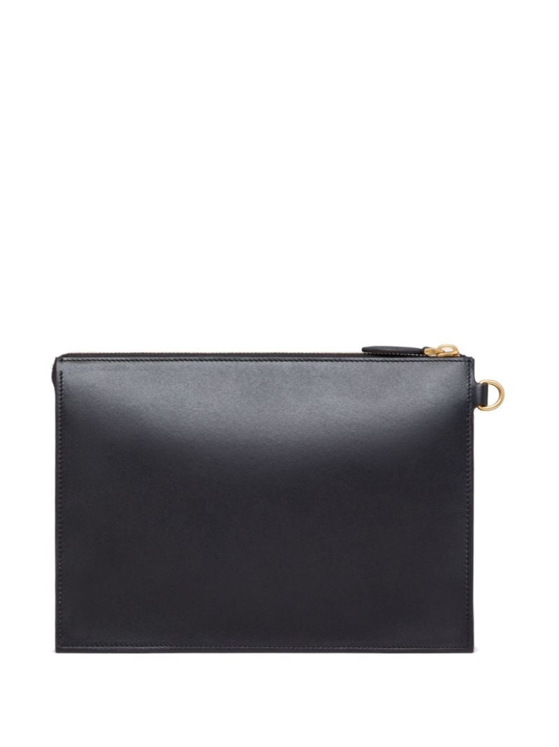 Black Logo Stamp Leather Clutch Bag