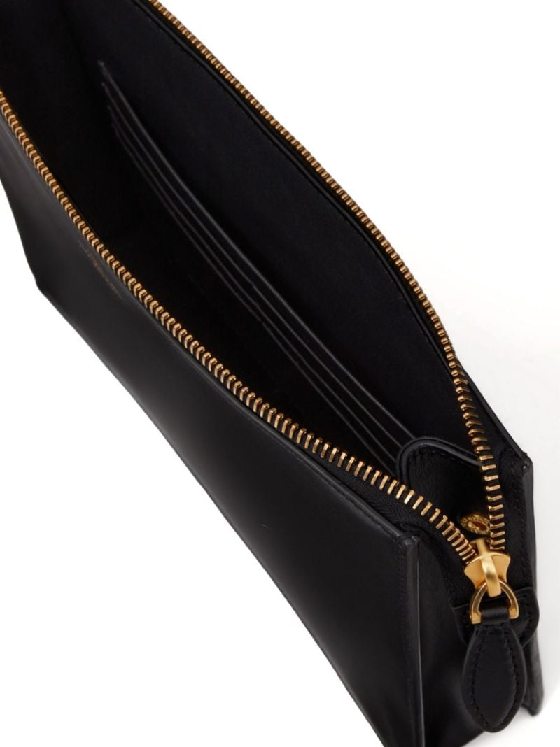 Black Logo Stamp Leather Clutch Bag
