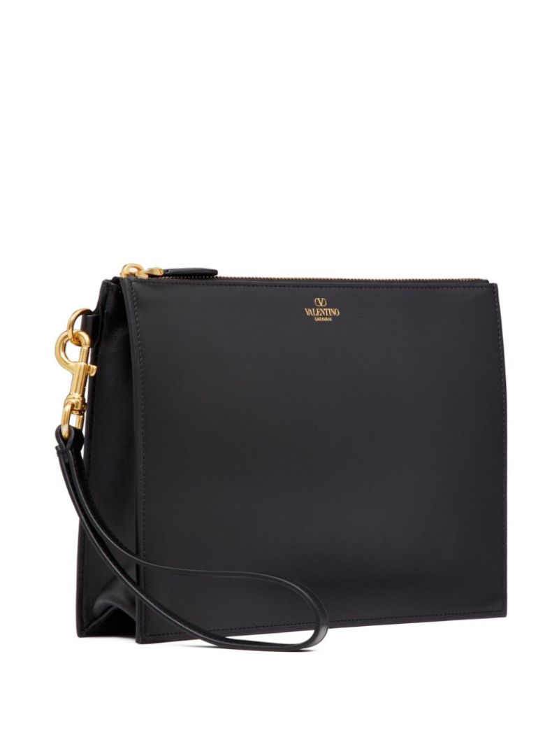 Black Logo Stamp Leather Clutch Bag