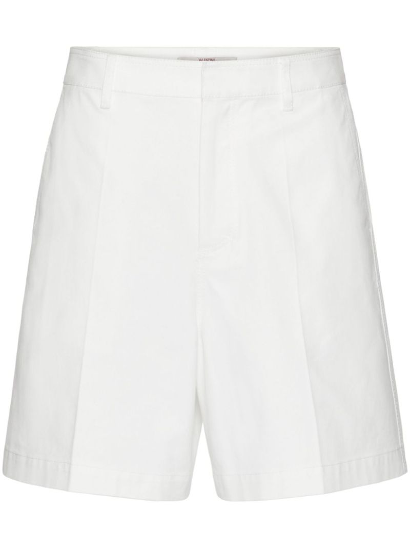 White V-detail Canvas Bermuda Shorts