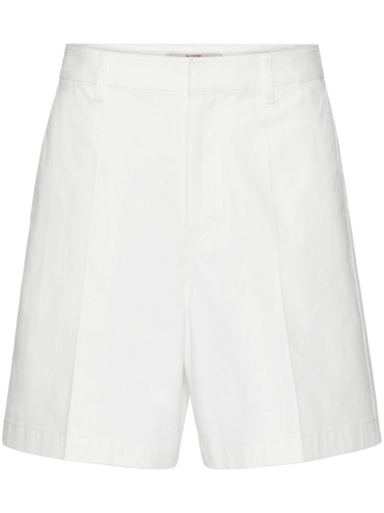 White V-detail Canvas Bermuda Shorts