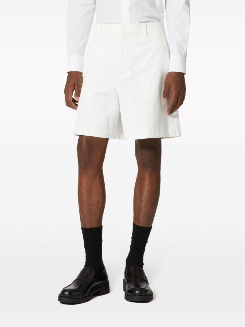 White V-detail Canvas Bermuda Shorts