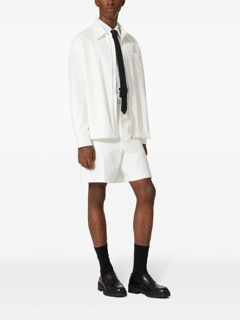 White V-detail Canvas Bermuda Shorts