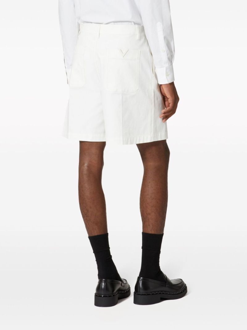 White V-detail Canvas Bermuda Shorts
