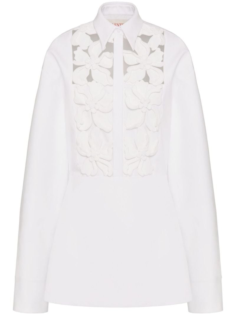 White Floral-embroidery Cotton Shirt Dress