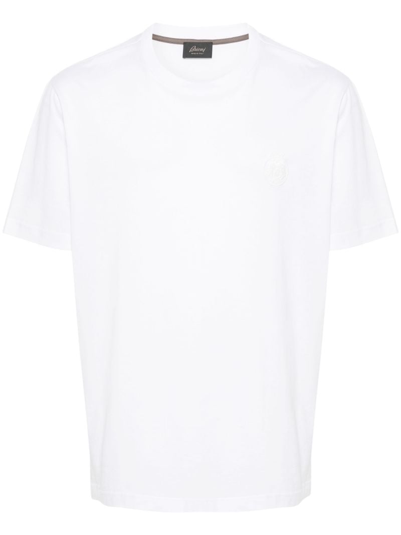 White Logo Embroidered Cotton T-shirt
