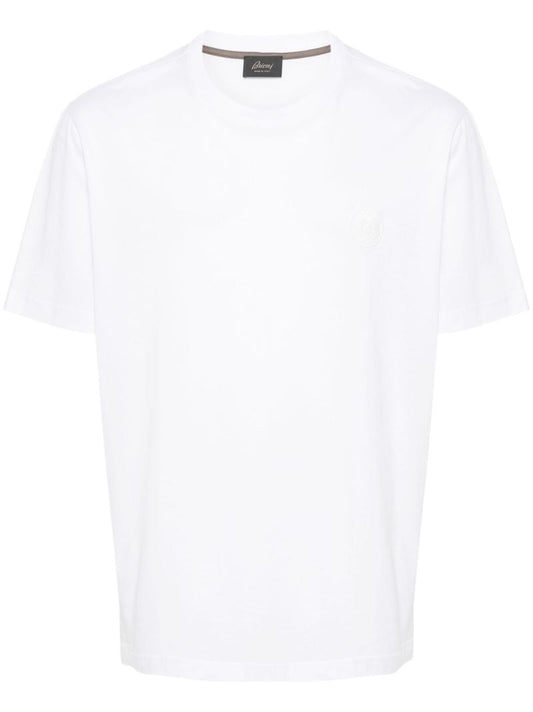 White Logo Embroidered Cotton T-shirt