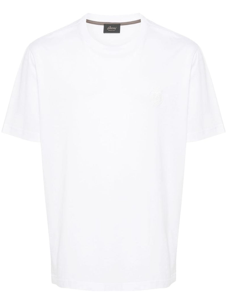 White Logo Embroidered Cotton T-shirt