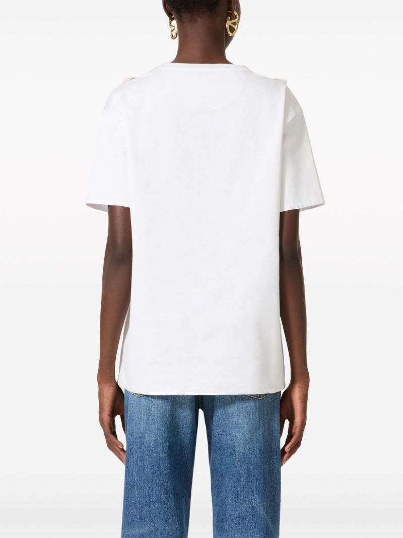 White Floral-appliquÃ_x0083_Â© Cotton T-shirt
