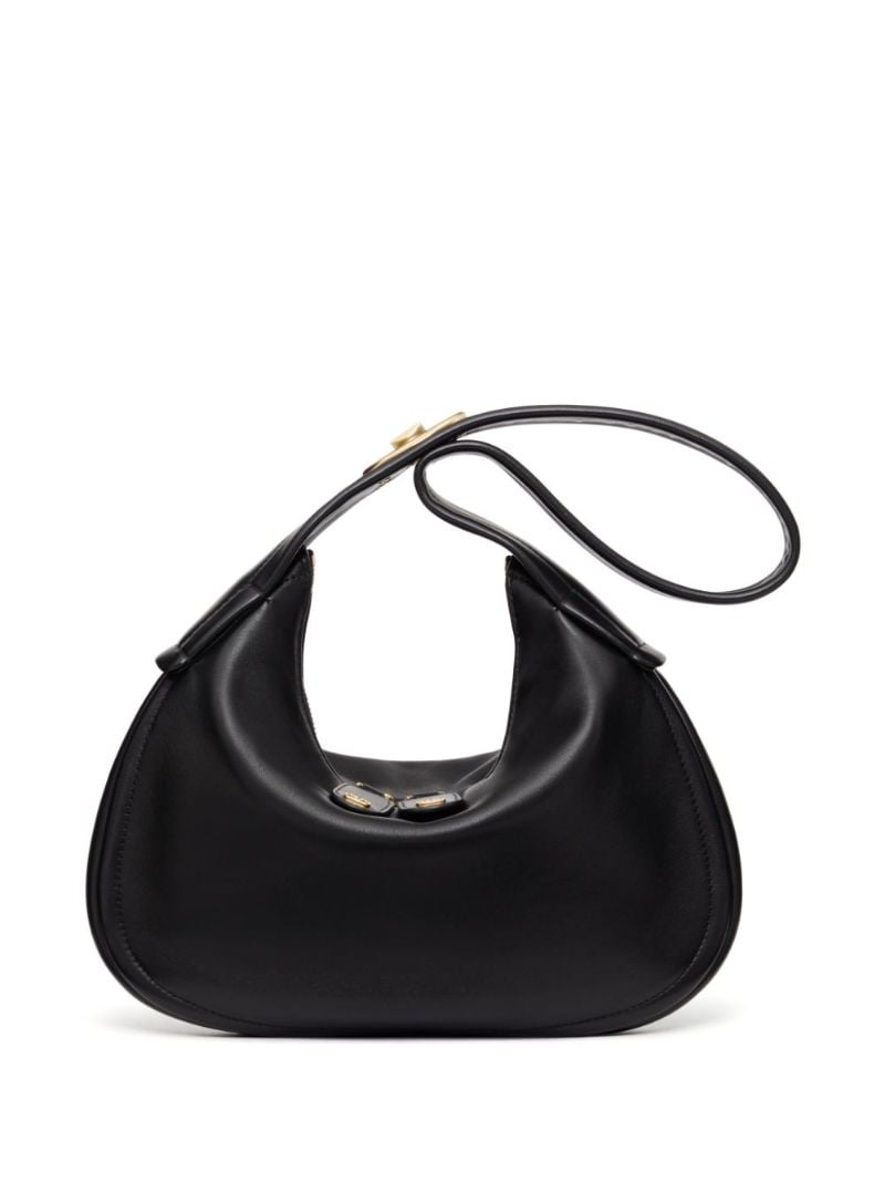Black Vlogo Signature Leather Shoulder Bag