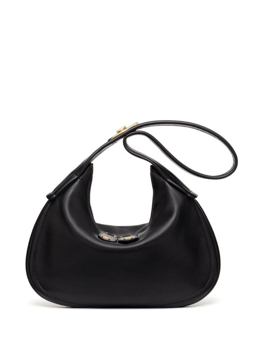 Black Vlogo Signature Leather Shoulder Bag