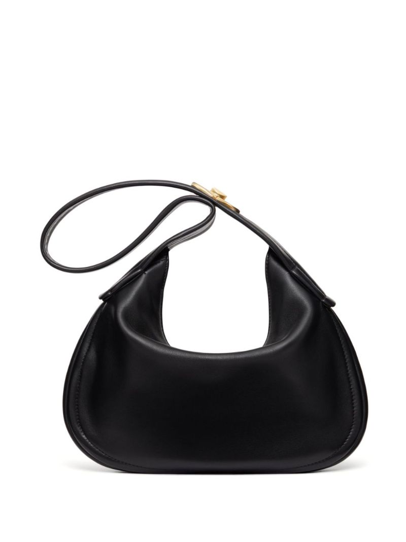 Black Vlogo Signature Leather Shoulder Bag