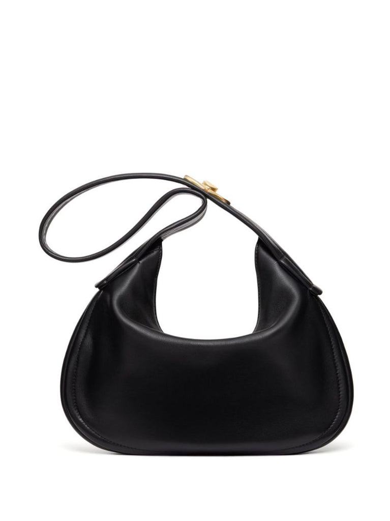 Black Vlogo Signature Leather Shoulder Bag
