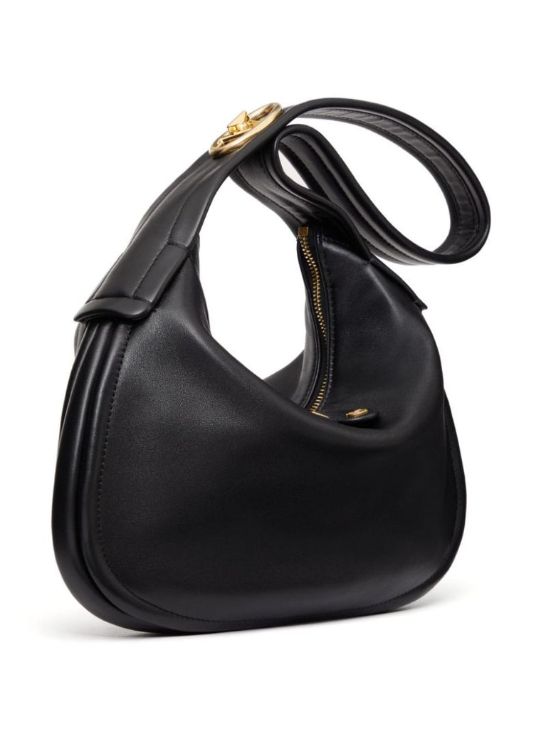 Black Vlogo Signature Leather Shoulder Bag