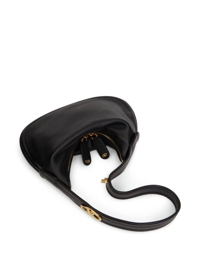 Black Vlogo Signature Leather Shoulder Bag