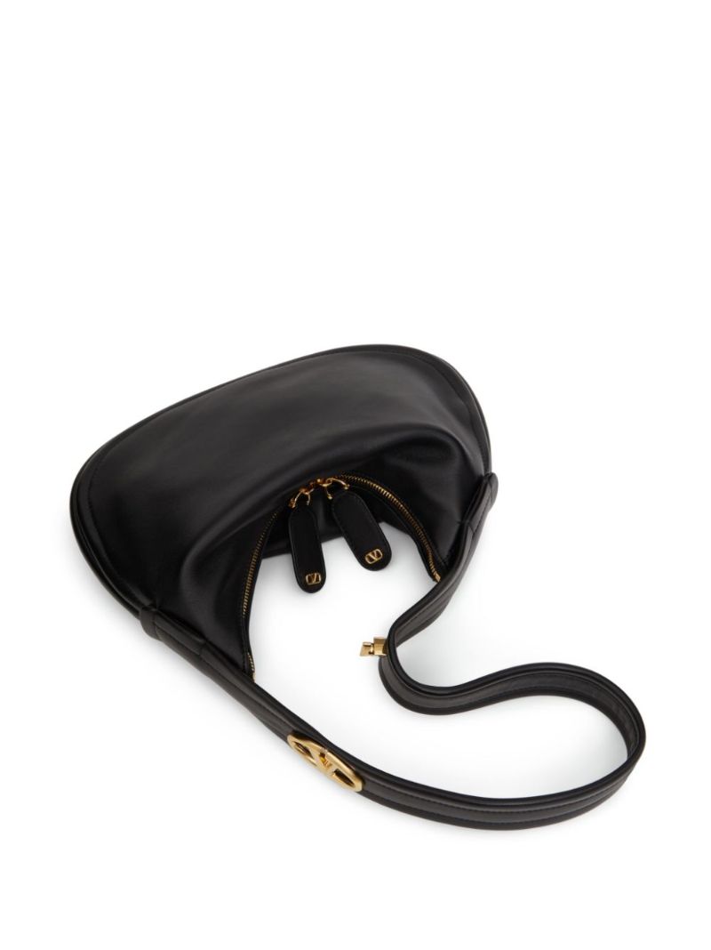 Black Vlogo Signature Leather Shoulder Bag