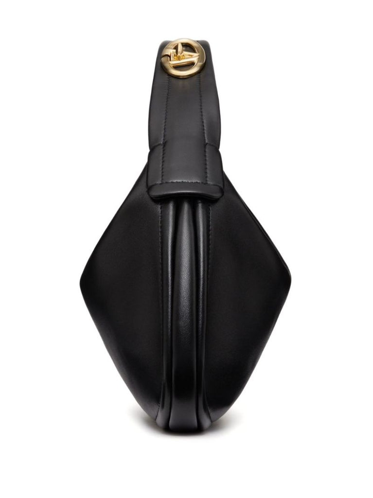 Black Vlogo Signature Leather Shoulder Bag
