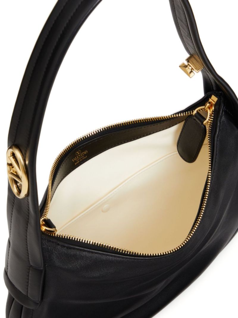 Black Vlogo Signature Leather Shoulder Bag