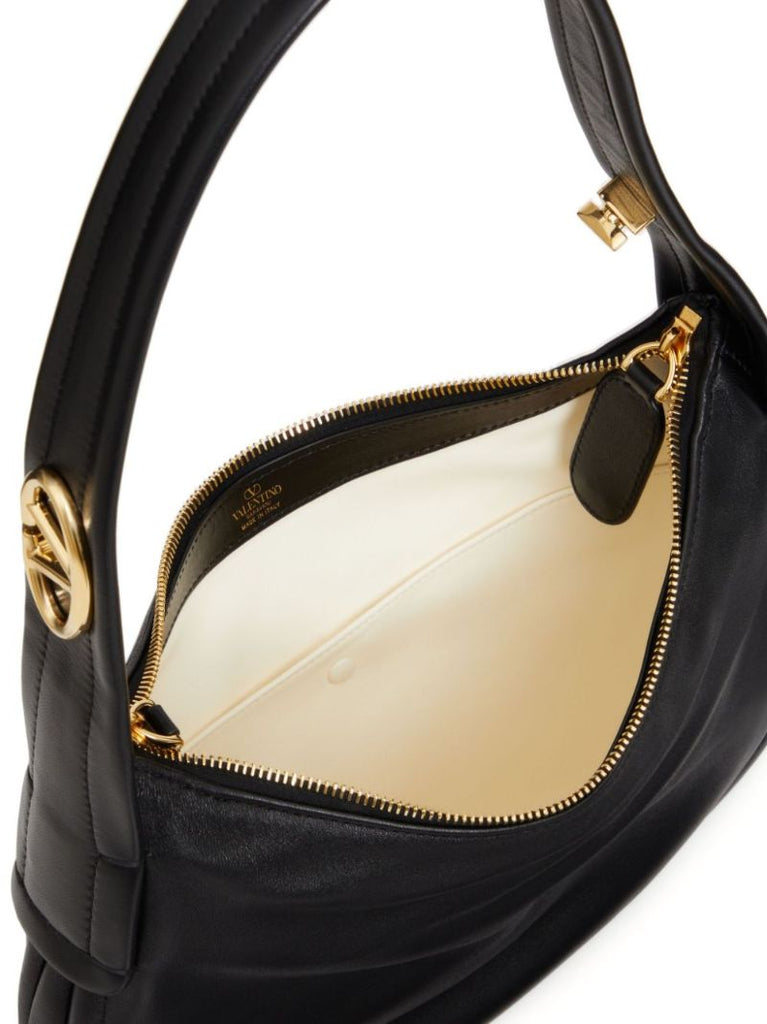 Black Vlogo Signature Leather Shoulder Bag