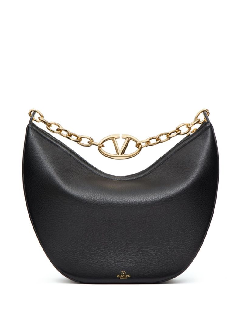 Black Vlogo Moon Leather Shoulder Bag