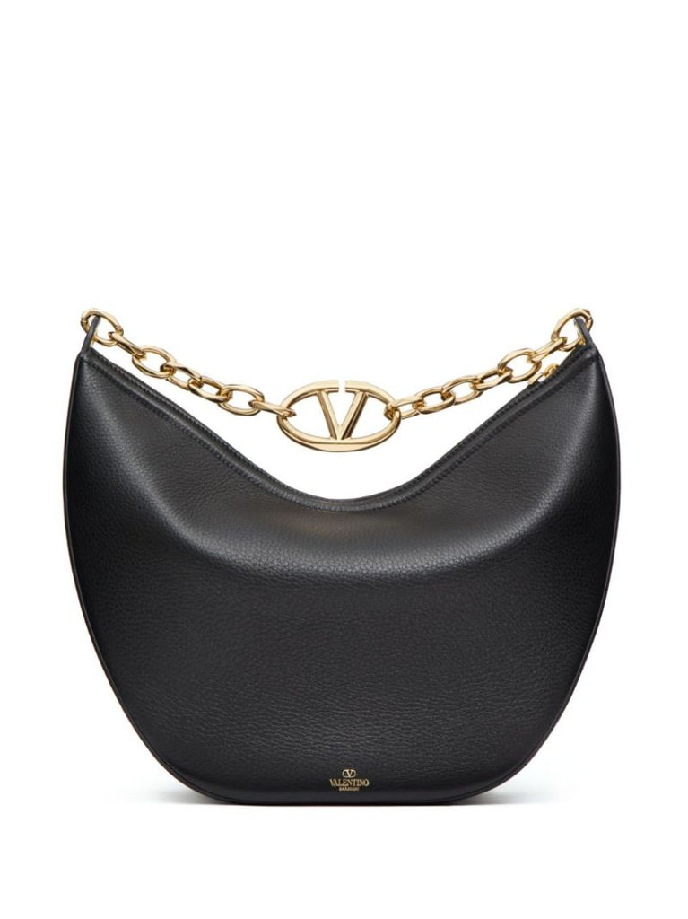 Black Vlogo Moon Leather Shoulder Bag