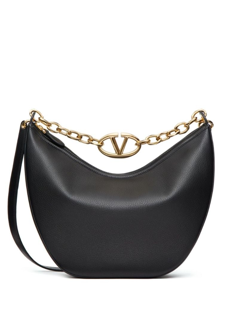 Black Vlogo Moon Leather Shoulder Bag