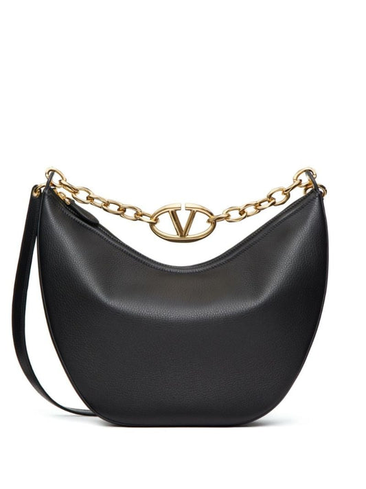 Black Vlogo Moon Leather Shoulder Bag