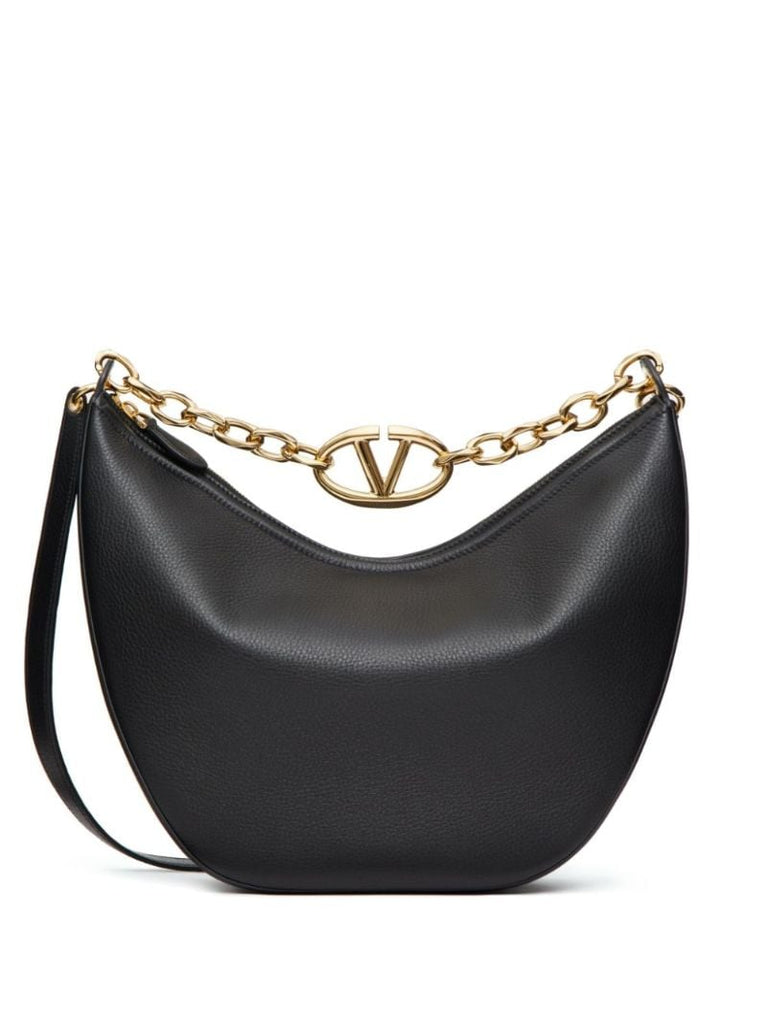 Black Vlogo Moon Leather Shoulder Bag