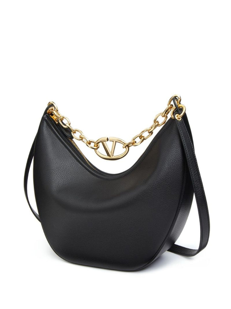 Black Vlogo Moon Leather Shoulder Bag