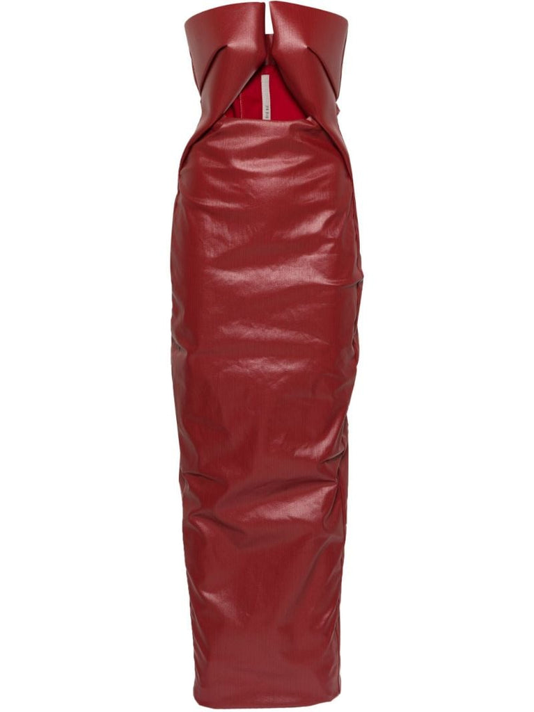 Red Prong Coated Denim Gown