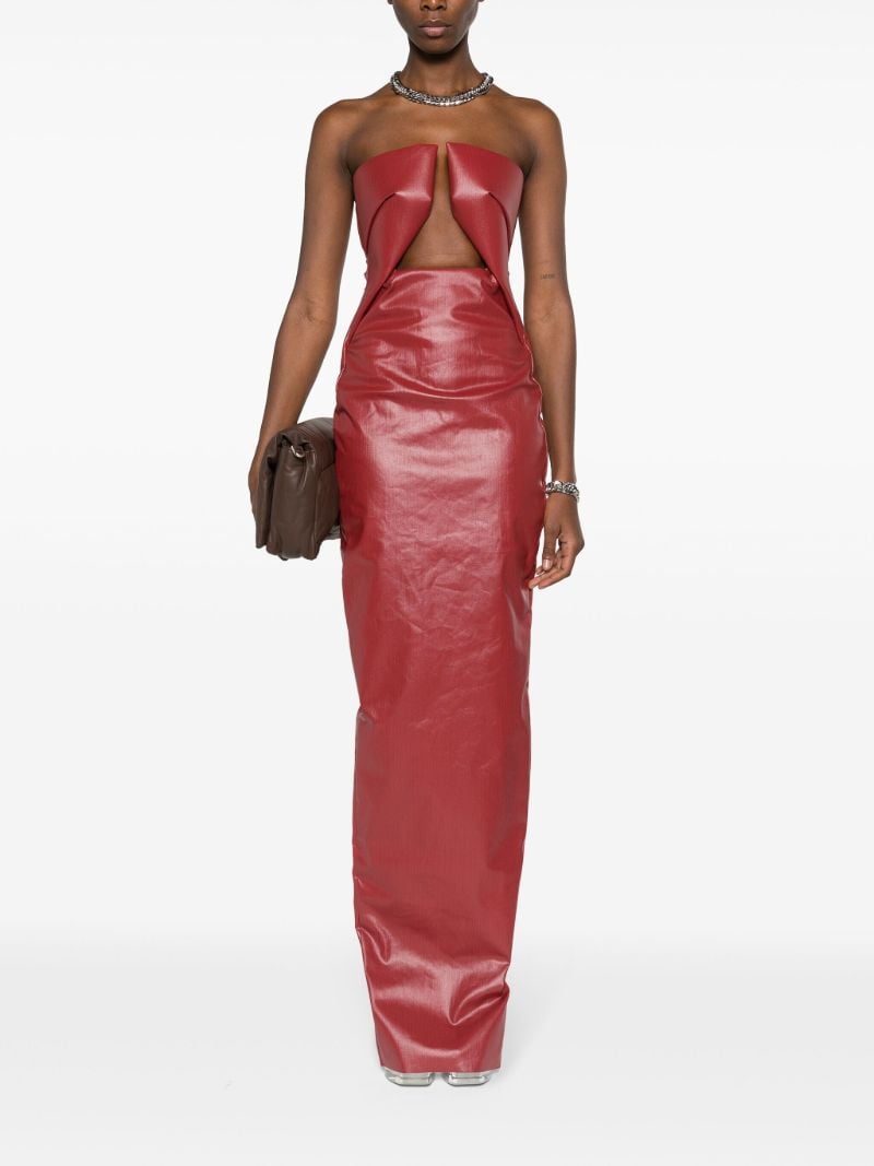Red Prong Coated Denim Gown