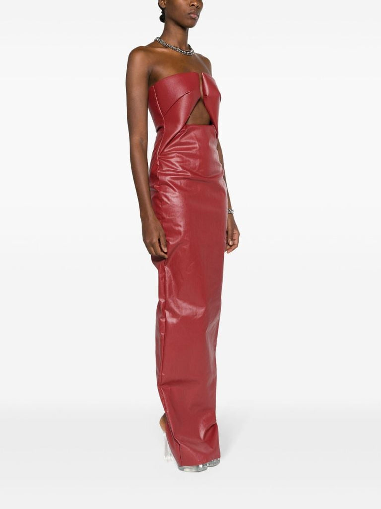 Red Prong Coated Denim Gown