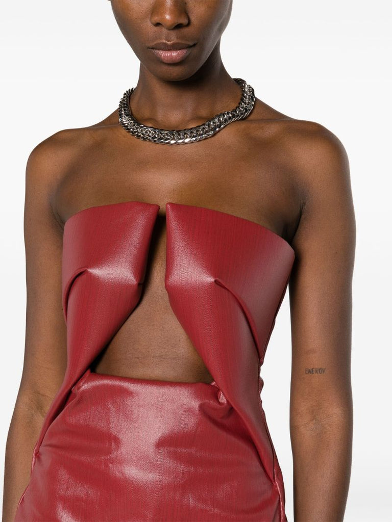 Red Prong Coated Denim Gown