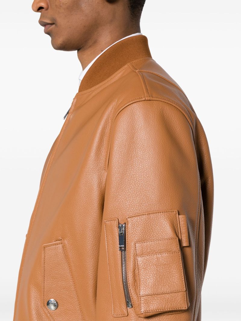 Brown Leather Bomber Jacket