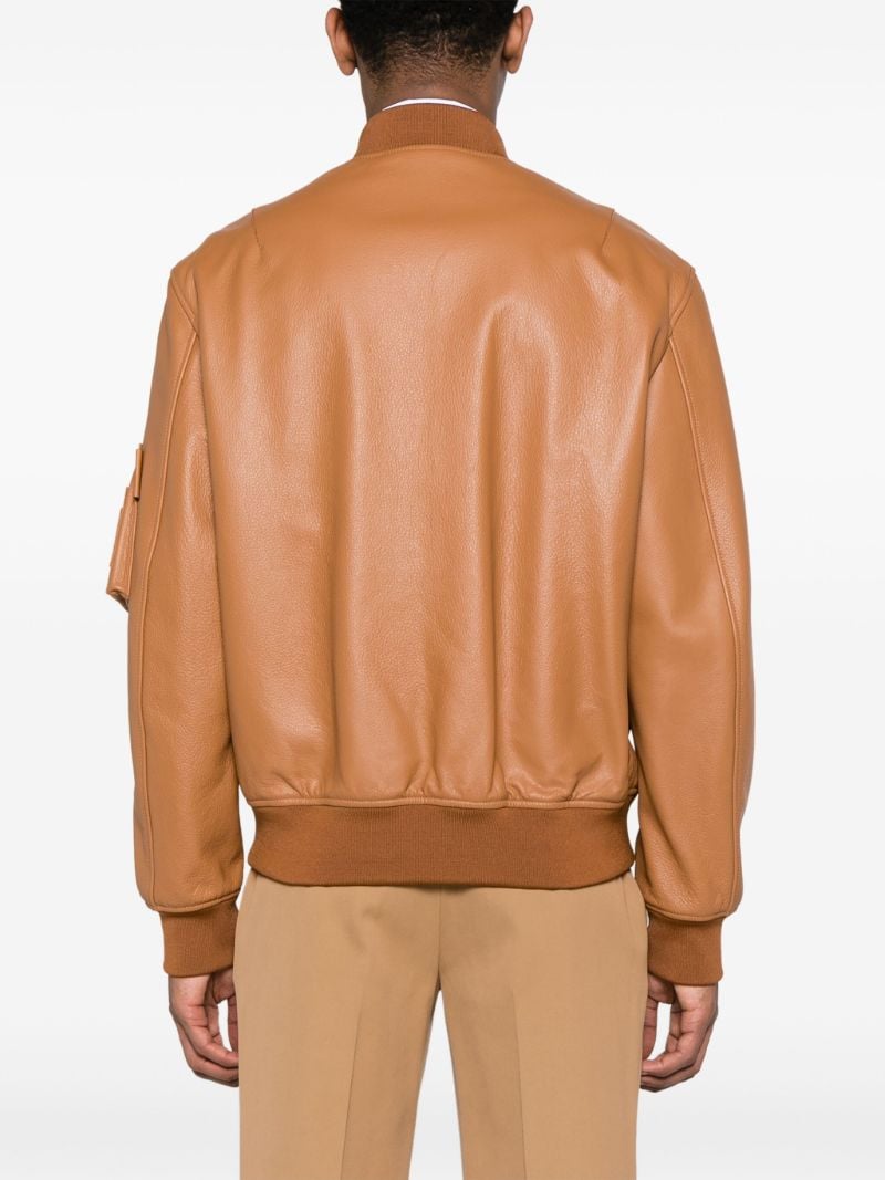 Brown Leather Bomber Jacket