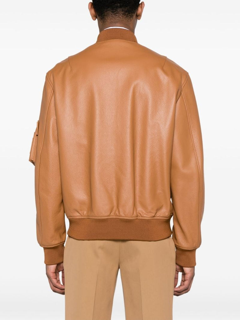 Brown Leather Bomber Jacket
