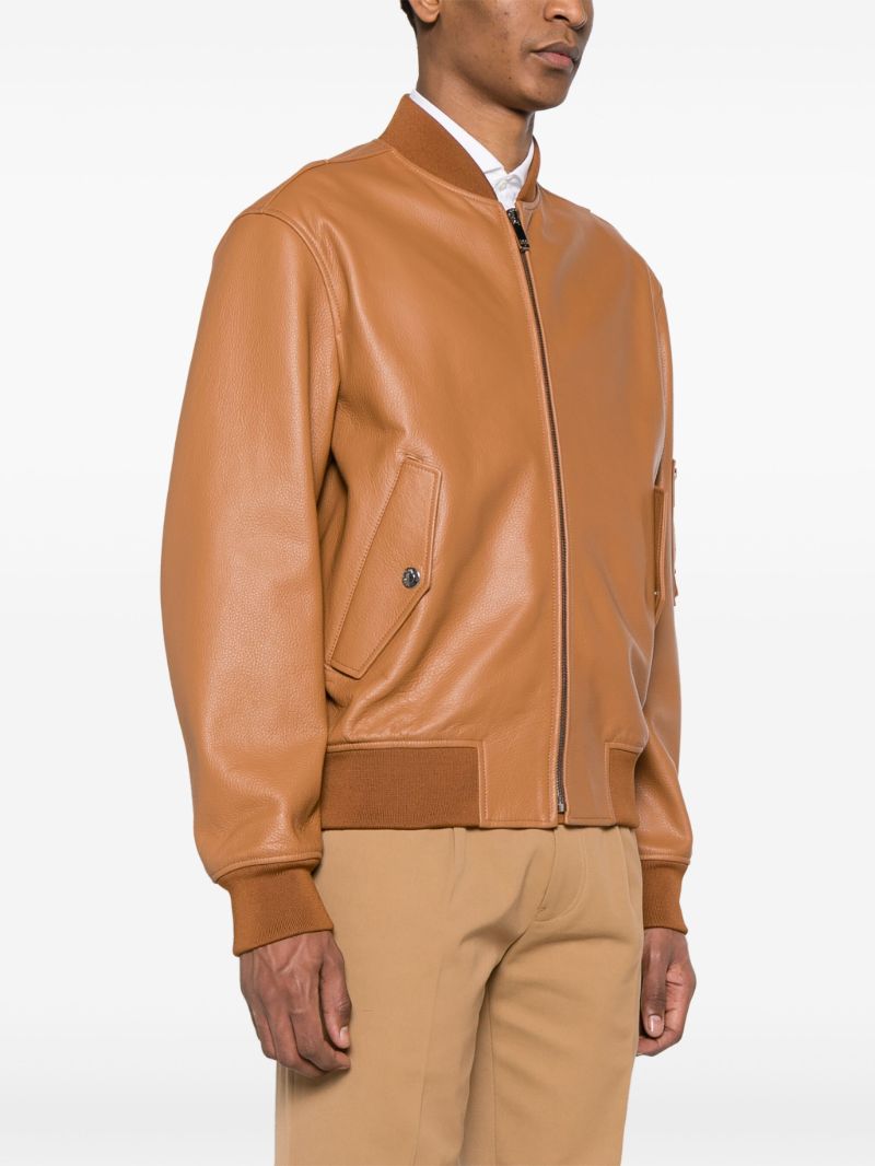 Brown Leather Bomber Jacket
