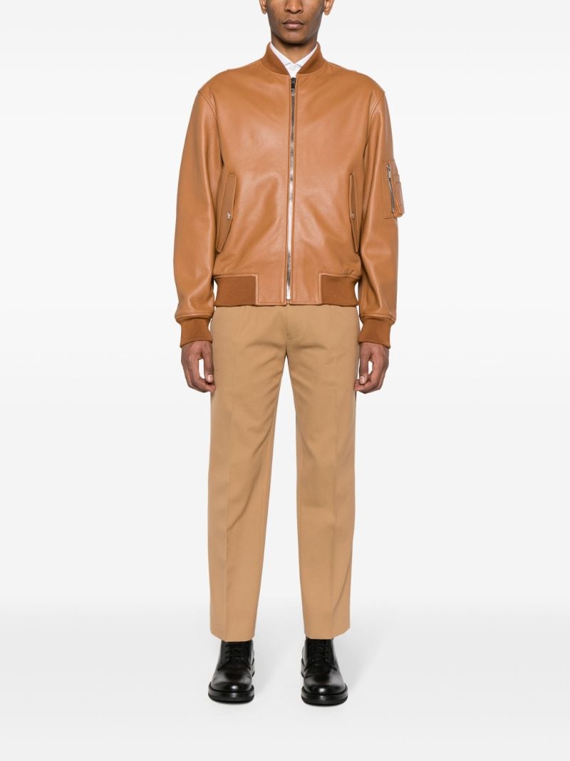 Brown Leather Bomber Jacket