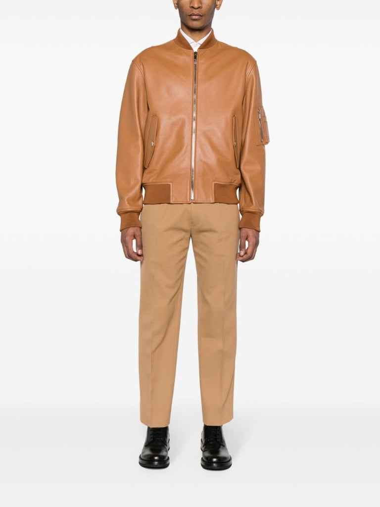 Brown Leather Bomber Jacket