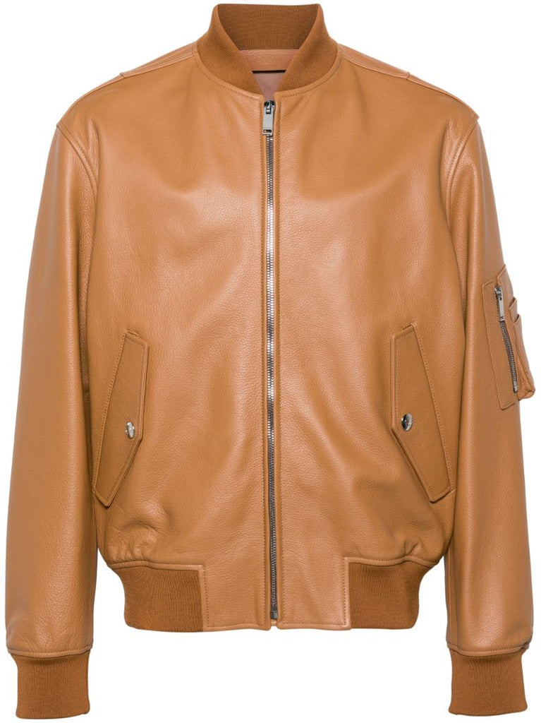 Brown Leather Bomber Jacket