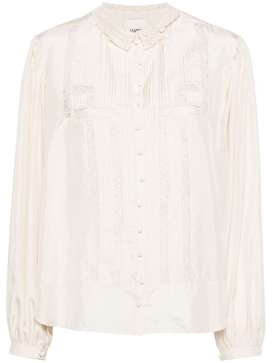 White Zayen Lace-trim Silk Shirt