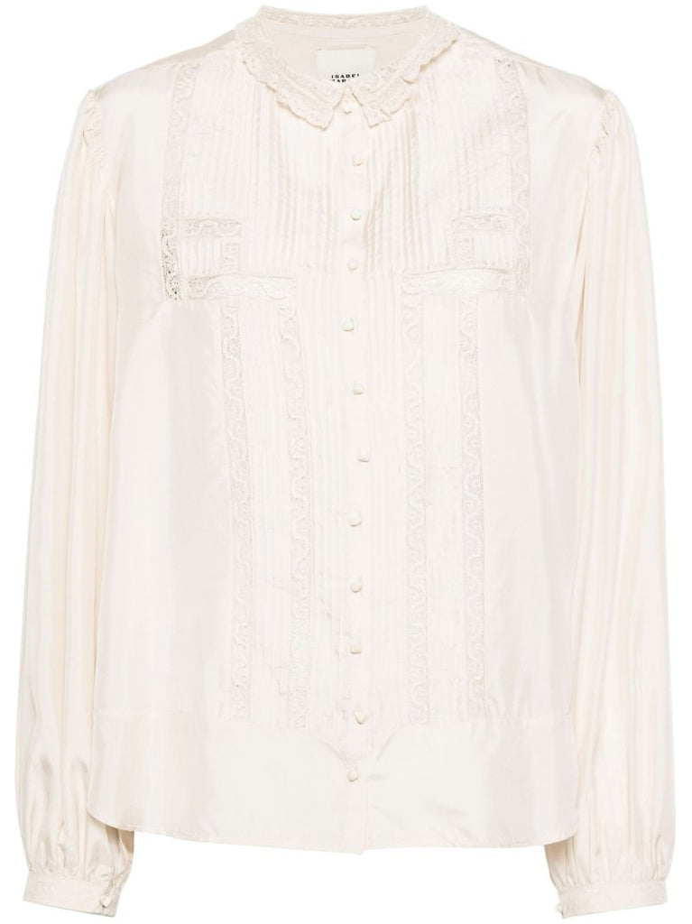 White Zayen Lace-trim Silk Shirt