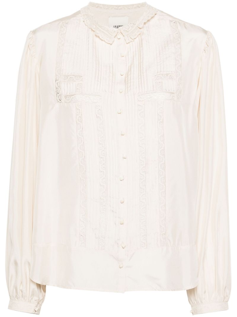 White Zayen Lace-trim Silk Shirt