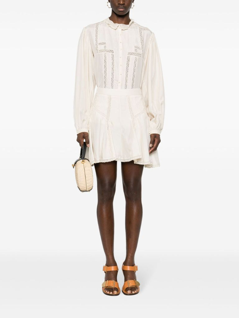 White Zayen Lace-trim Silk Shirt