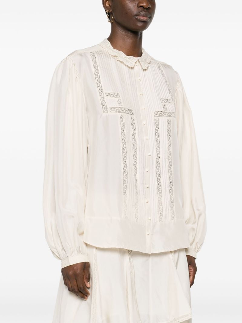 White Zayen Lace-trim Silk Shirt