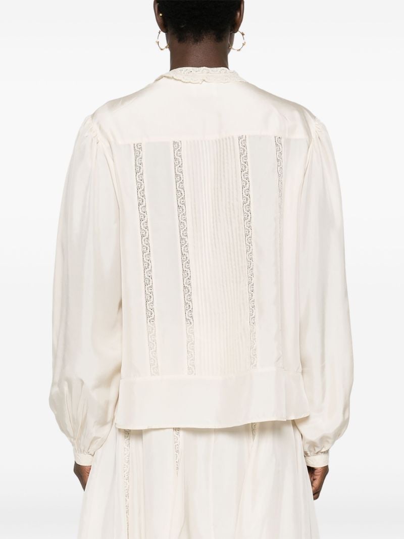 White Zayen Lace-trim Silk Shirt