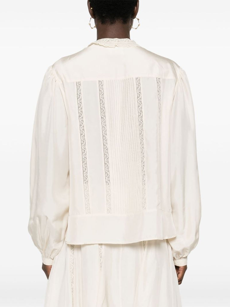 White Zayen Lace-trim Silk Shirt