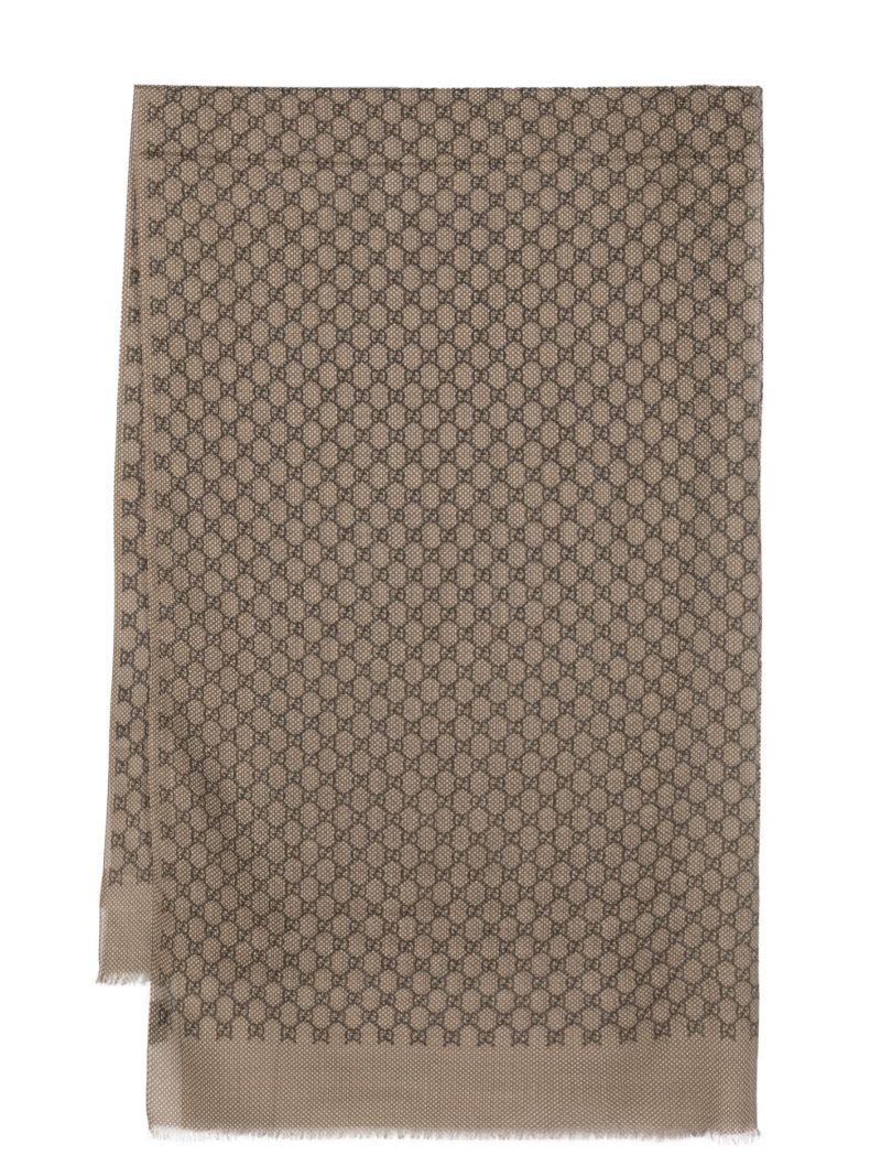 Neutral Gg Jacquard Wool Scarf