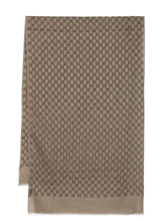 Neutral Gg Jacquard Wool Scarf